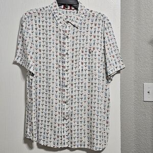 Age Of Wisdom White Short Sleeve Shirt with Cocktail Print M